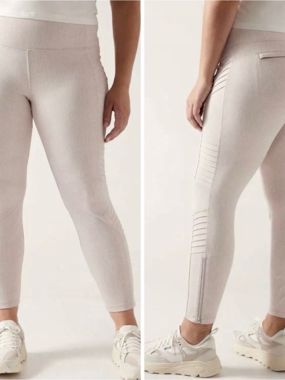 NEW Athleta Beige Delancey Textured Moto Tight Herringbone Leggings 3X